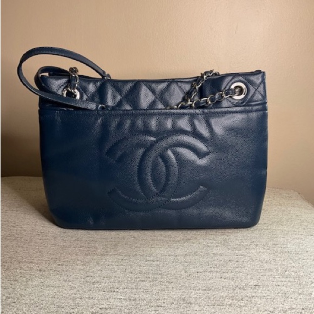 Chanel Timeless Medium Caviar Tote Navy Blue